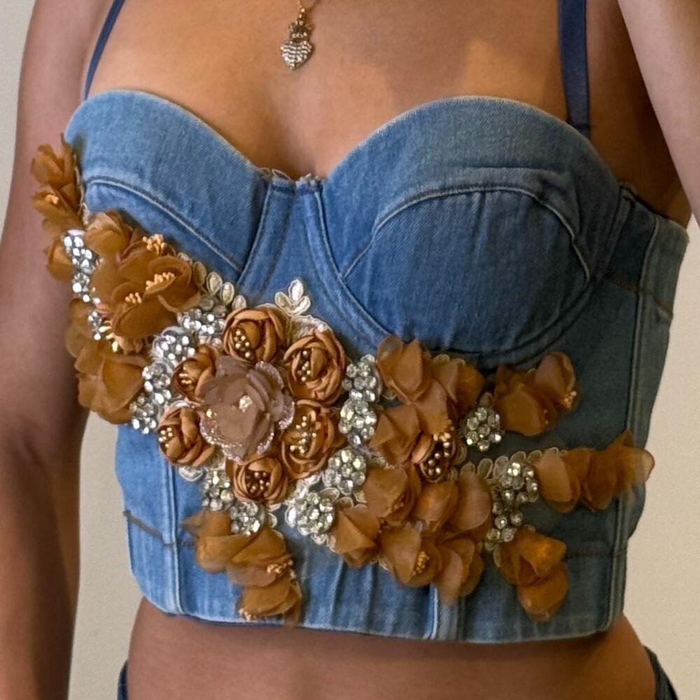 Denim Embellished Bustier - Picture 3 of 4